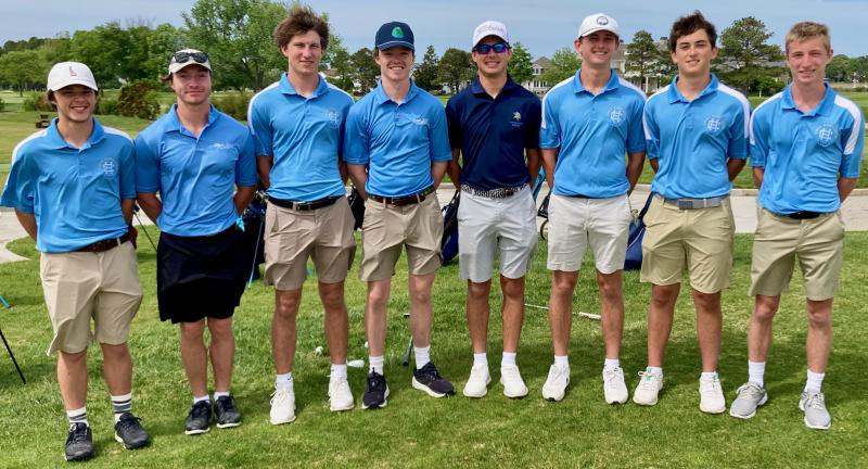 The Cape golf team held its Senior Day match May 12 against Middletown at Rehoboth Beach Country Club, winning 168-170. The participating seniors included (l-r) Joseph Skelly, Jacob Gabbard, Brendan Staggs, Tyler Healy, Eddie Ghabour, Logan Gamuciello, Dalen Daminger and Travers Johnson. FRITZ SCHRANCK PHOTO